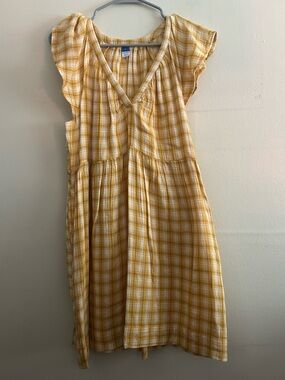 Old Navy Yellow Plaid V-Neck Dress